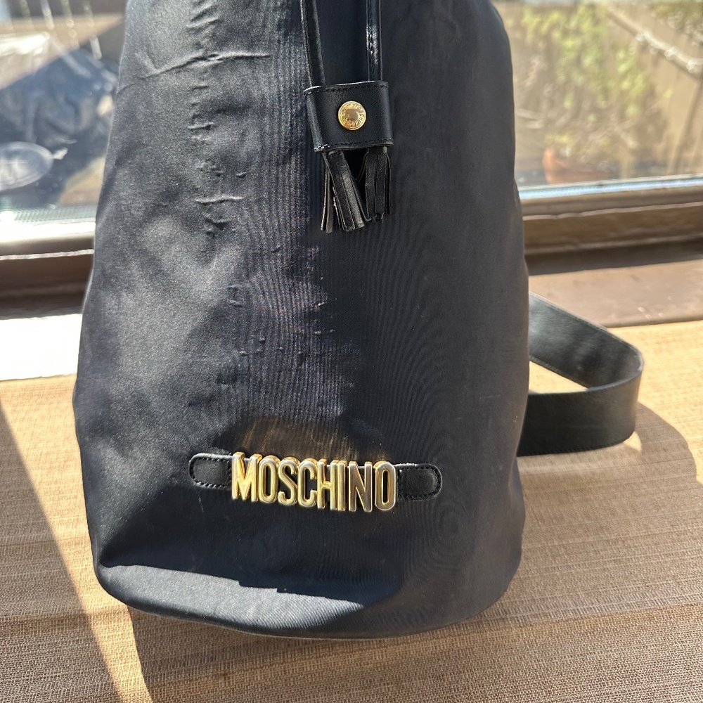MOSCHINO BLACK NYLON BUCKET BAG PURSE